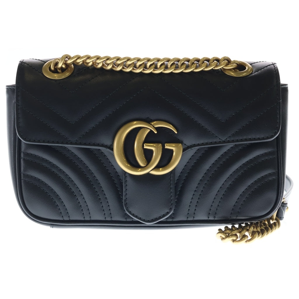 GUCCI(グッチ) GGマーモント チェーンショルダーバッグ レザー ロゴ ゴールド金具 ブラック 443497 レディース
