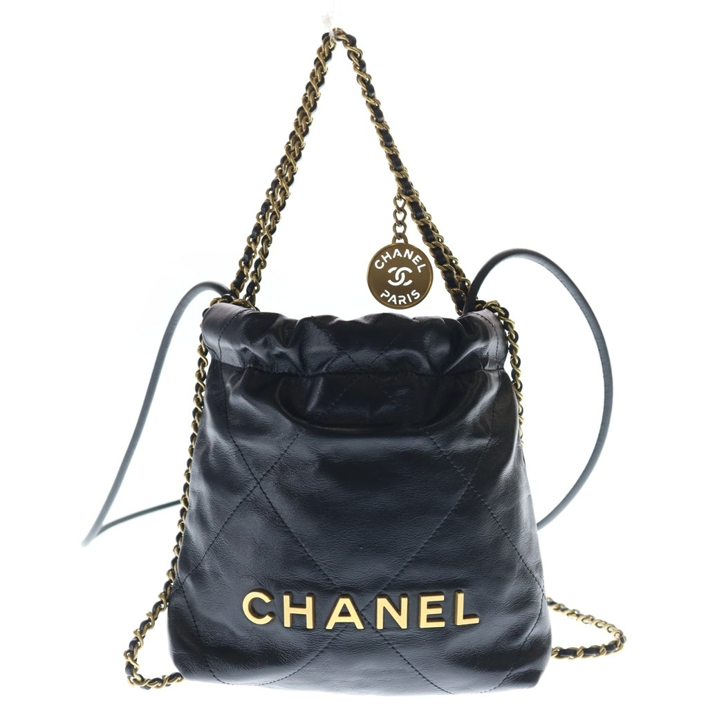 CHANEL(シャネル) シャネル22 ミニ ショルダーバッグ ブラック カーフスキン AS3980 ゴールド金具 レディース