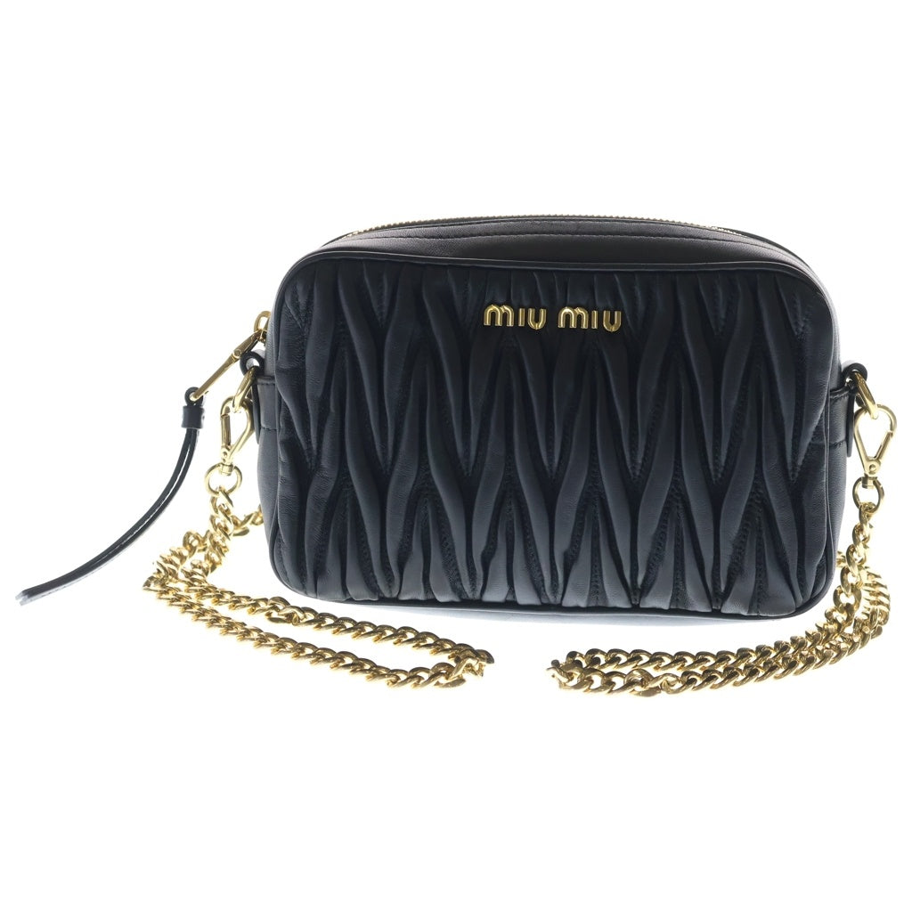 miumiu(ミュウミュウ) マテラッセ チェーンショルダーバッグ ブラック レザー 5BH118 ゴールド金具 レディース