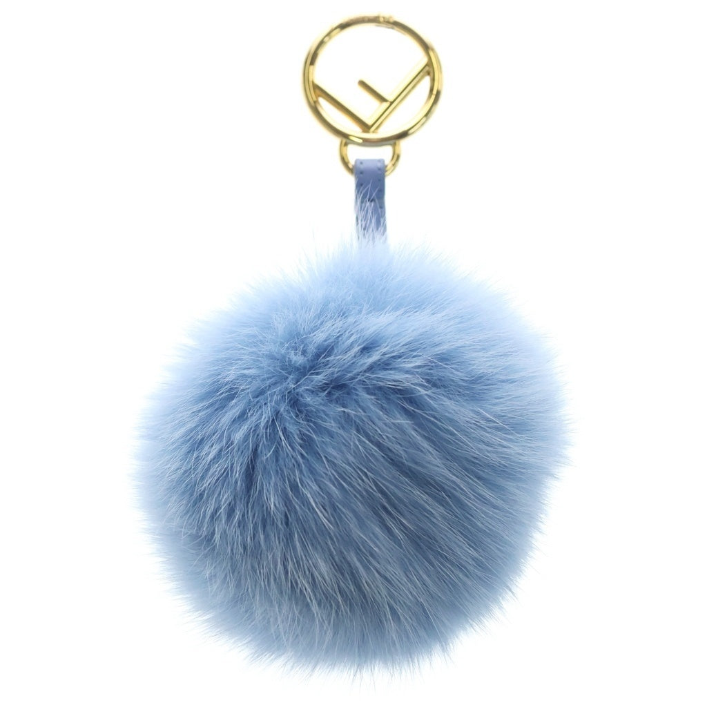 FENDI(フェンディ) レザー ゴールド金具 ポンポンチャーム キーホルダー ブルー 7AR259 レディース