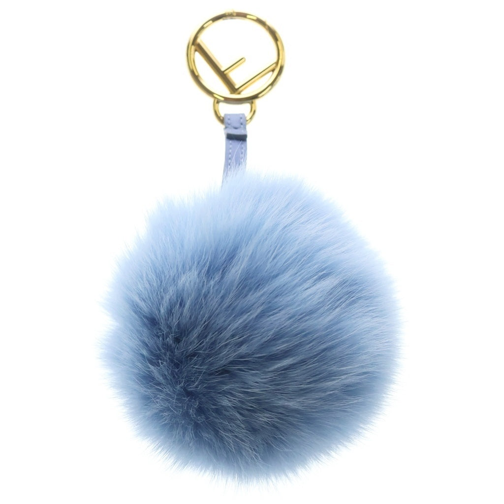 FENDI(フェンディ) レザー ゴールド金具 ポンポンチャーム キーホルダー ブルー 7AR259 レディース