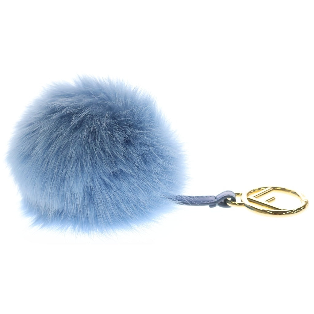FENDI(フェンディ) レザー ゴールド金具 ポンポンチャーム キーホルダー ブルー 7AR259 レディース