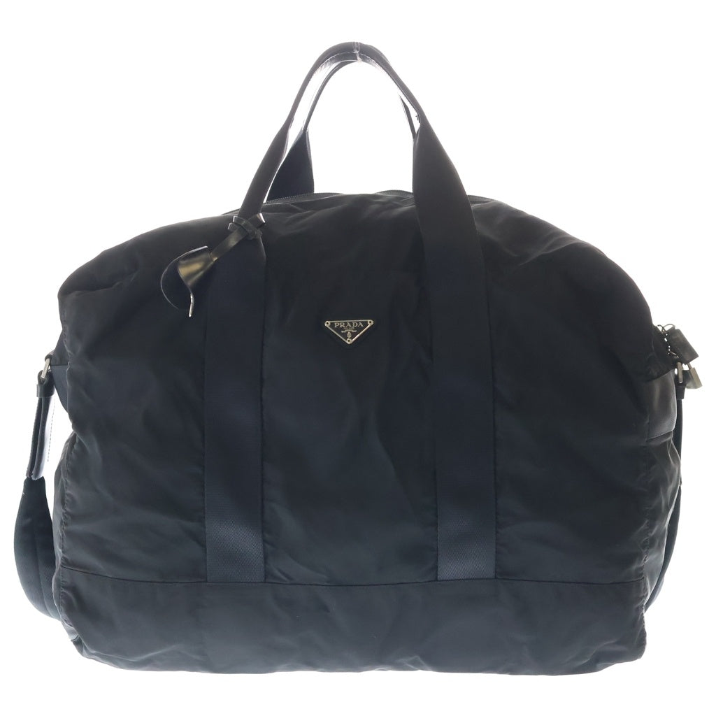 PRADA(プラダ) サフィアーノ 三角プレート ナイロン 2WAY ショルダーバッグ ハンドバッグ ボストンバッグ ブラック