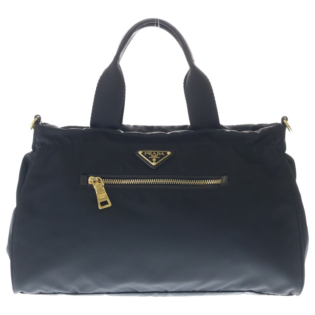 PRADA(プラダ) トライアングルロゴ ナイロン ゴールド金具 2WAY ハンドバッグ ショルダーバッグ ブラック B1843M レディース