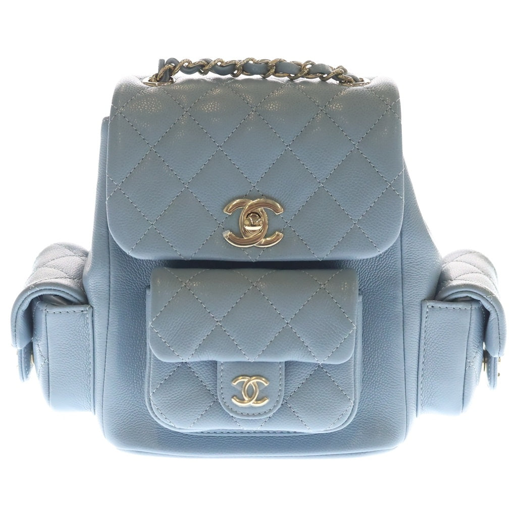 CHANEL(シャネル) マトラッセ リュックサック スモール キャビアスキン レザー バックパック ライトブルー シルバー金具 プレート AS4399 レディース