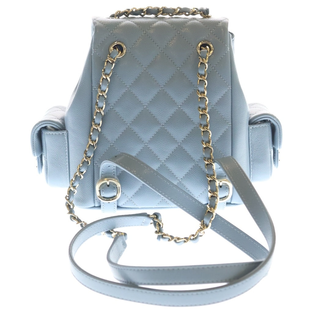 CHANEL(シャネル) マトラッセ リュックサック スモール キャビアスキン レザー バックパック ライトブルー シルバー金具 プレート AS4399 レディース