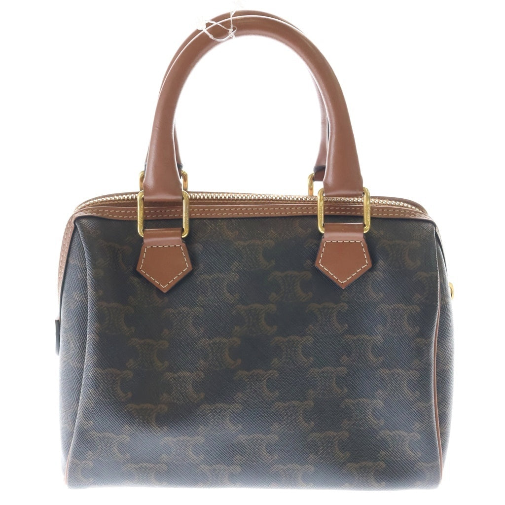CELINE(セリーヌ) トリオンフ スモールボストンバッグ 2WAYバッグ ミニボストンバッグ ハンドバッグ ブラウン レザー×PVC ゴールド金具 レディース