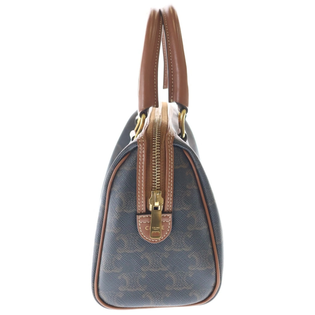 CELINE(セリーヌ) トリオンフ スモールボストンバッグ 2WAYバッグ ミニボストンバッグ ハンドバッグ ブラウン レザー×PVC ゴールド金具 レディース
