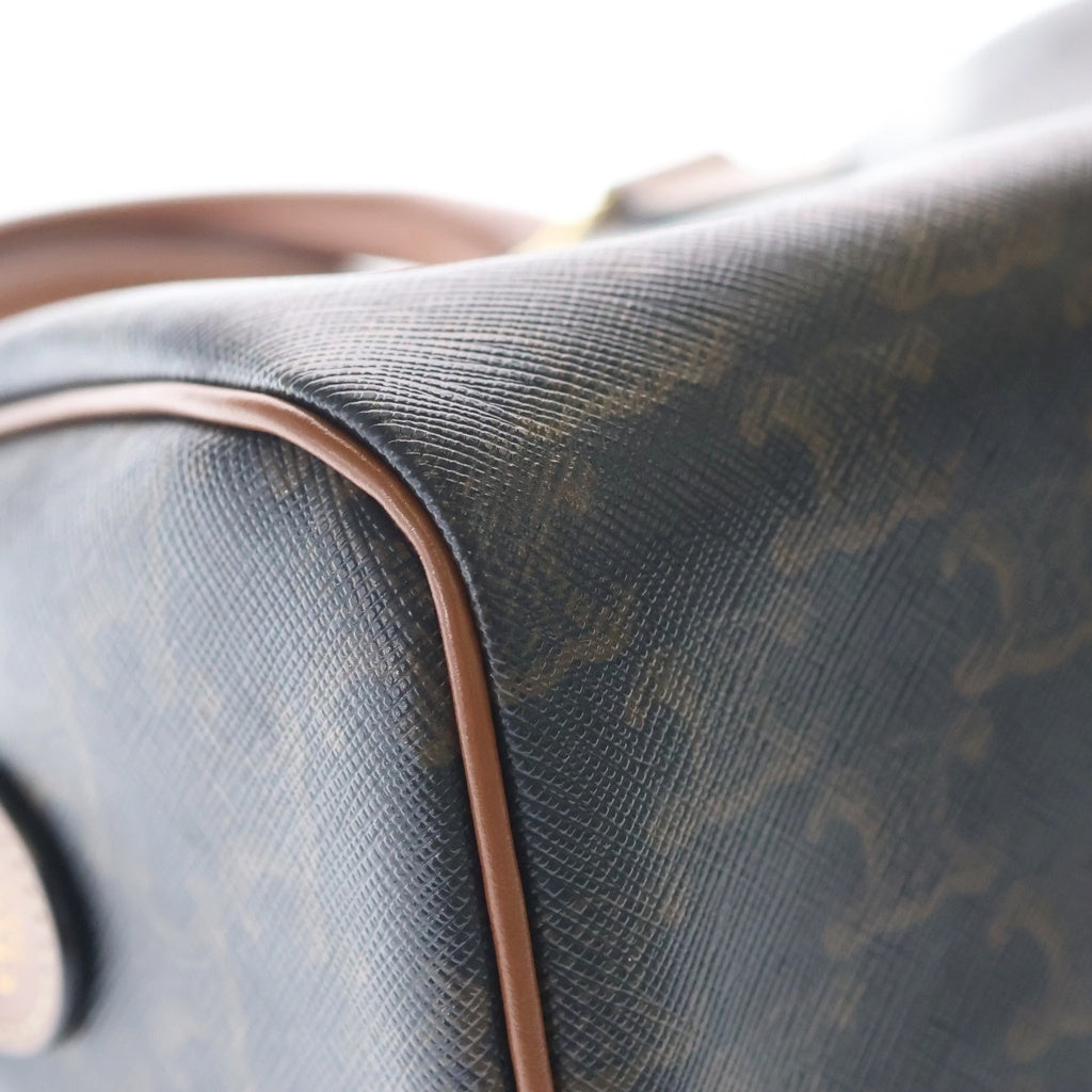CELINE(セリーヌ) トリオンフ スモールボストンバッグ 2WAYバッグ ミニボストンバッグ ハンドバッグ ブラウン レザー×PVC ゴールド金具 レディース