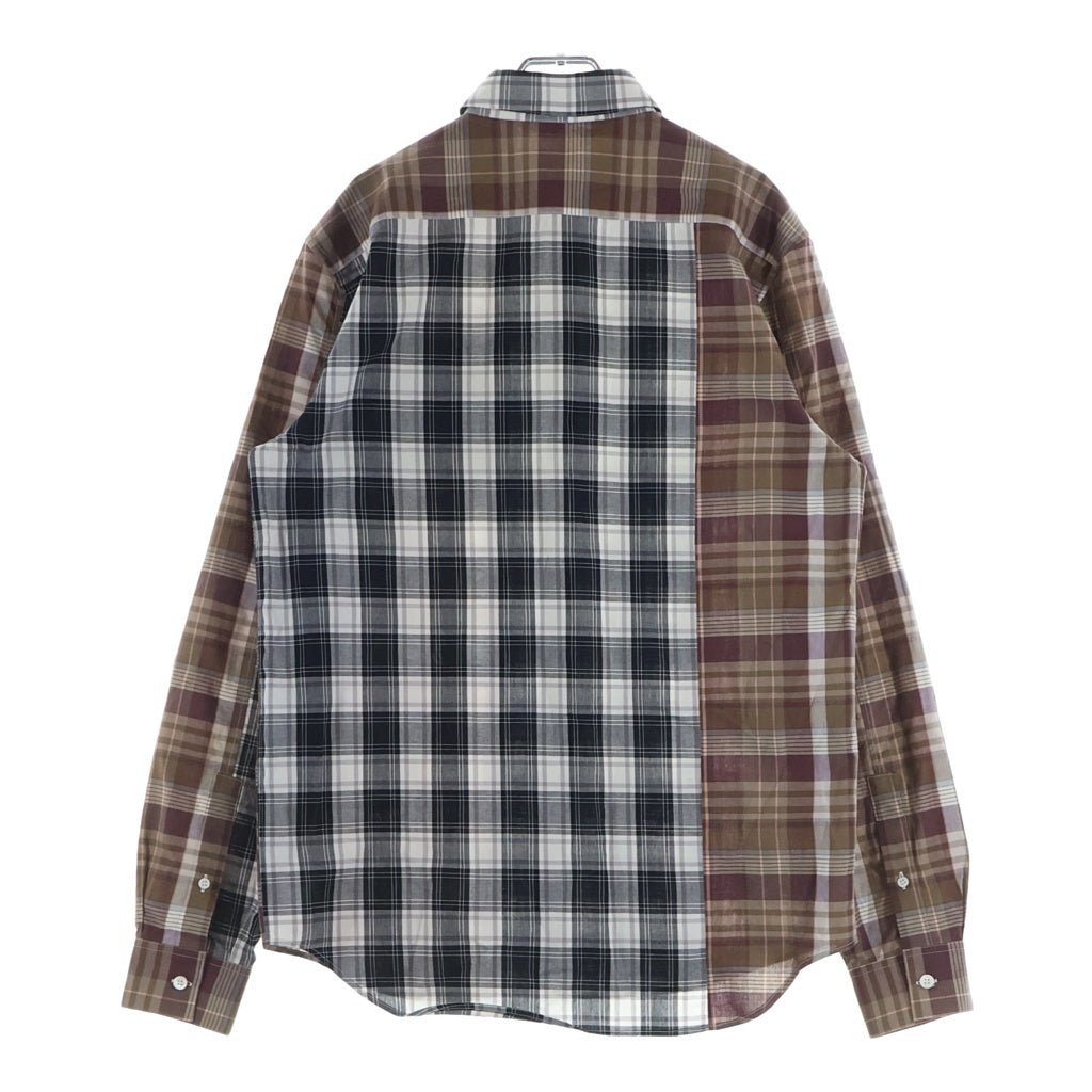 LOEWE(ロエベ) 22SS アナグラム チェック柄長袖シャツ レギュラーカラー ロゴ コットン ブラウン/グレー H526Y05W68