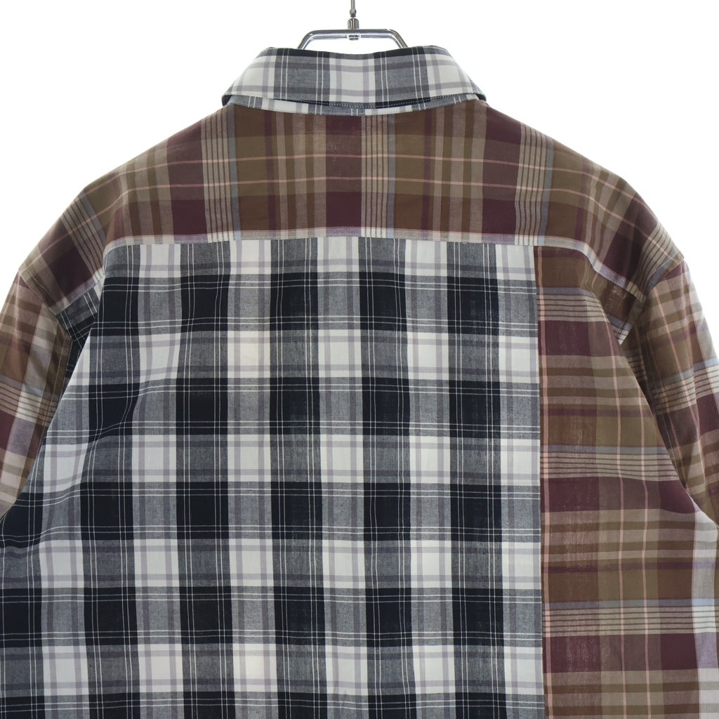 LOEWE(ロエベ) 22SS アナグラム チェック柄長袖シャツ レギュラーカラー ロゴ コットン ブラウン/グレー H526Y05W68