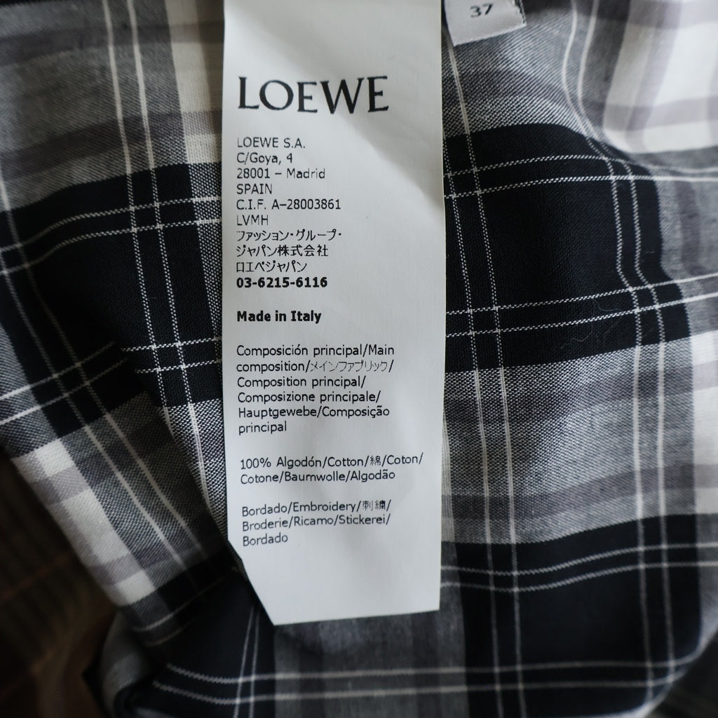 LOEWE(ロエベ) 22SS アナグラム チェック柄長袖シャツ レギュラーカラー ロゴ コットン ブラウン/グレー H526Y05W68
