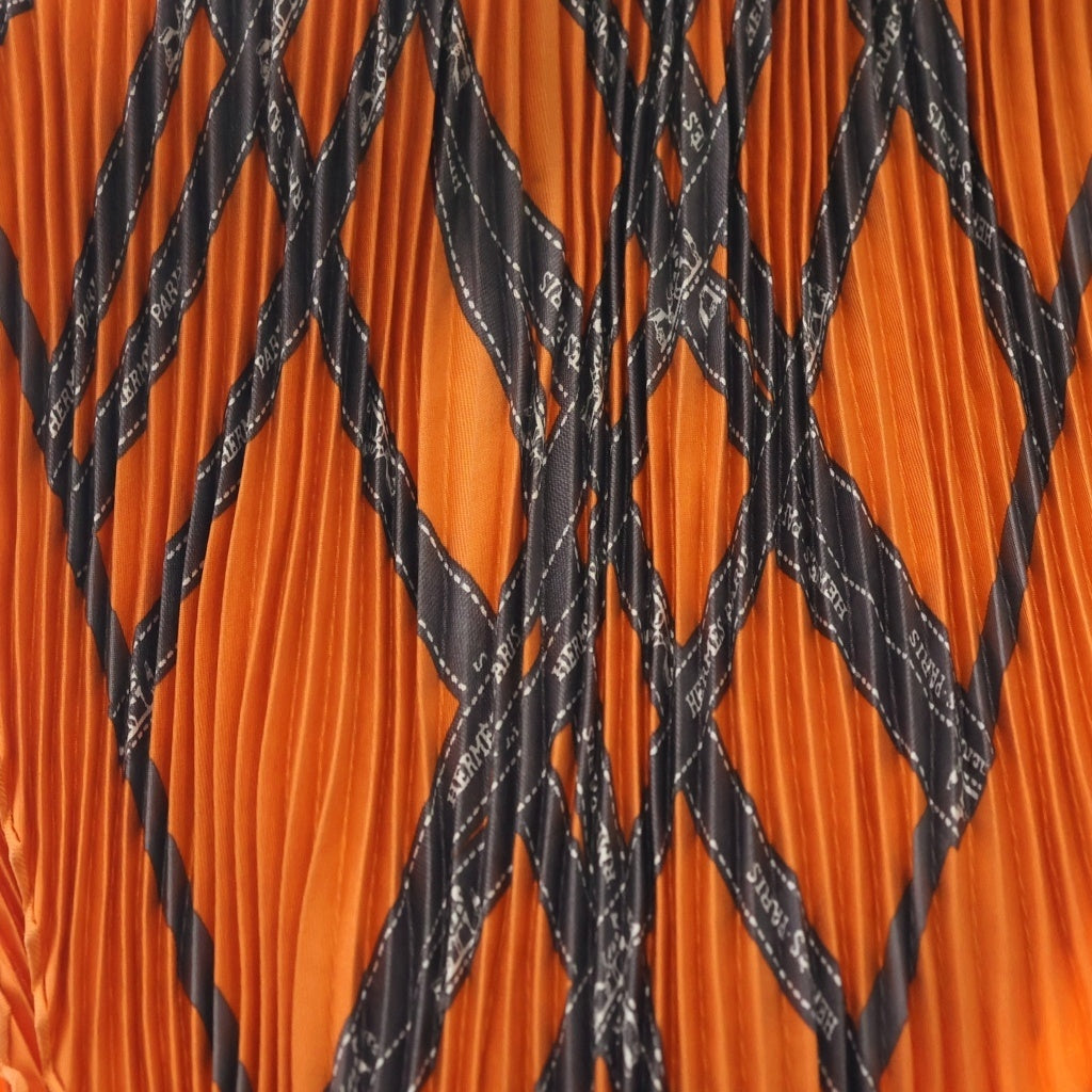 HERMES(エルメス) カレ90 スカーフ プリーツ ボルデュック シルク オレンジ レディース