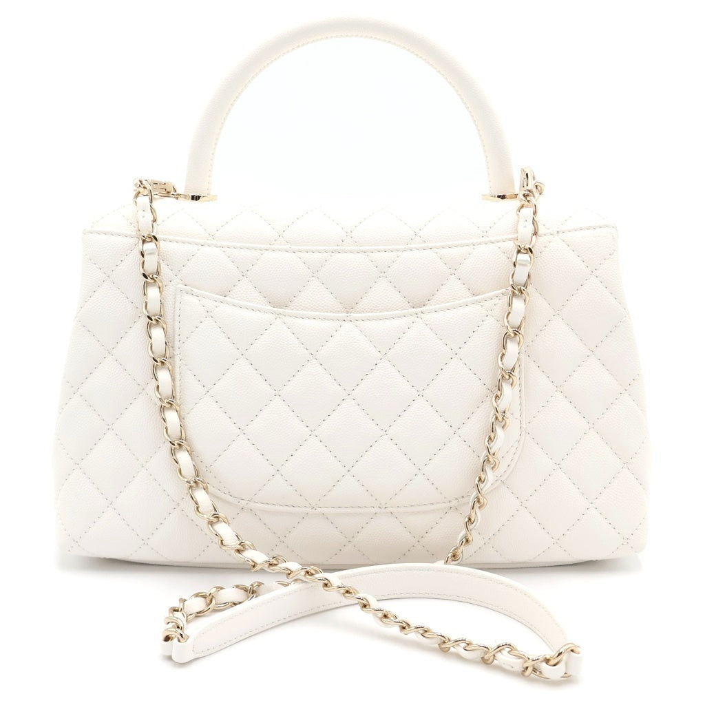 CHANEL(シャネル) マトラッセ ココハンドル29 ハンド ショルダーバッグ キャビアスキン チェーン ゴールド金具 ホワイト プレート A92990 レディース