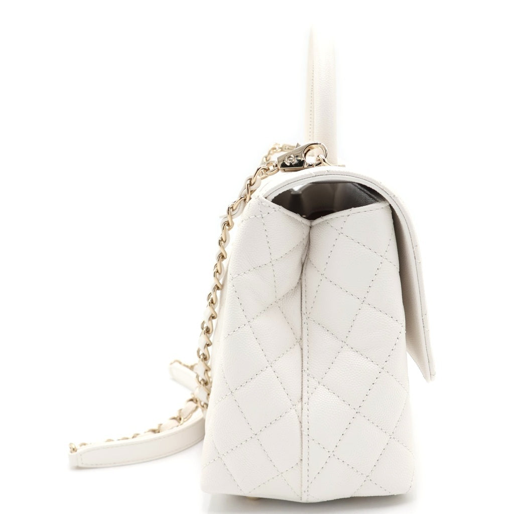 CHANEL(シャネル) マトラッセ ココハンドル29 ハンド ショルダーバッグ キャビアスキン チェーン ゴールド金具 ホワイト プレート A92990 レディース