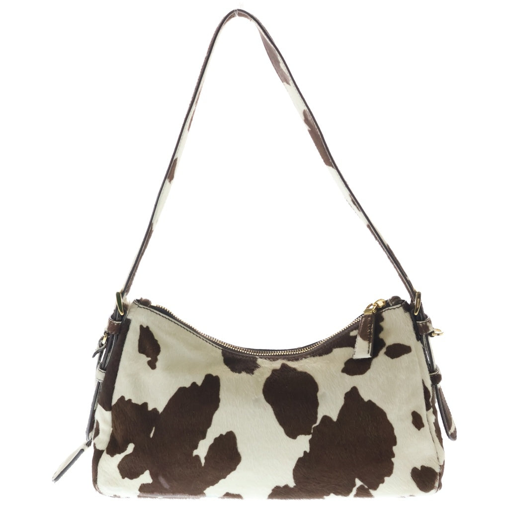 PRADA(プラダ) エメ 牛柄 ハラコ レザー ワンショルダー バッグ ホワイト/ブラウン 1BC229 レディース