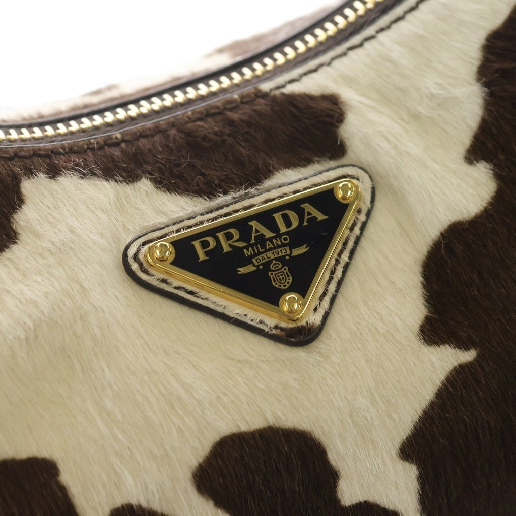 PRADA(プラダ) エメ 牛柄 ハラコ レザー ワンショルダー バッグ ホワイト/ブラウン 1BC229 レディース
