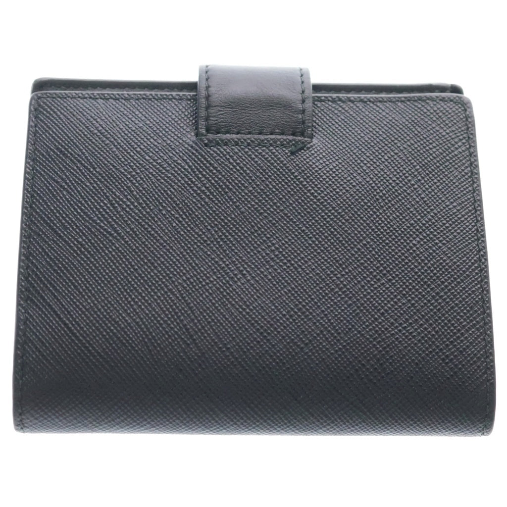 PRADA(プラダ) トライアングルロゴプレート サフィアーノ コンパクトウォレット 二つ折り財布 レザー ブラック レディース