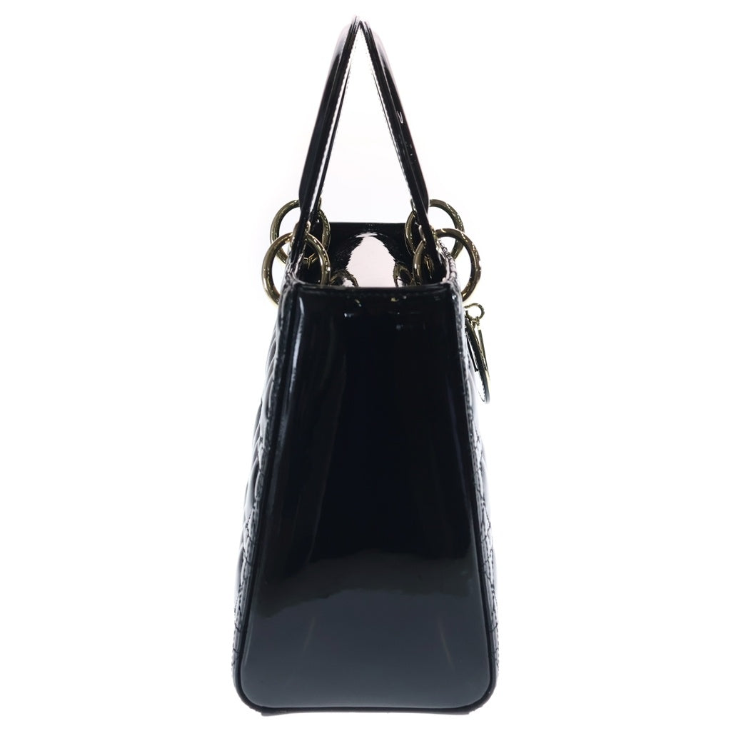 Christian Dior(クリスチャンディオール) レディディオール ミディアム カナージュ パテントレザー 2WAY ハンド ショルダーバッグ ゴールド金具 ブラック レディース