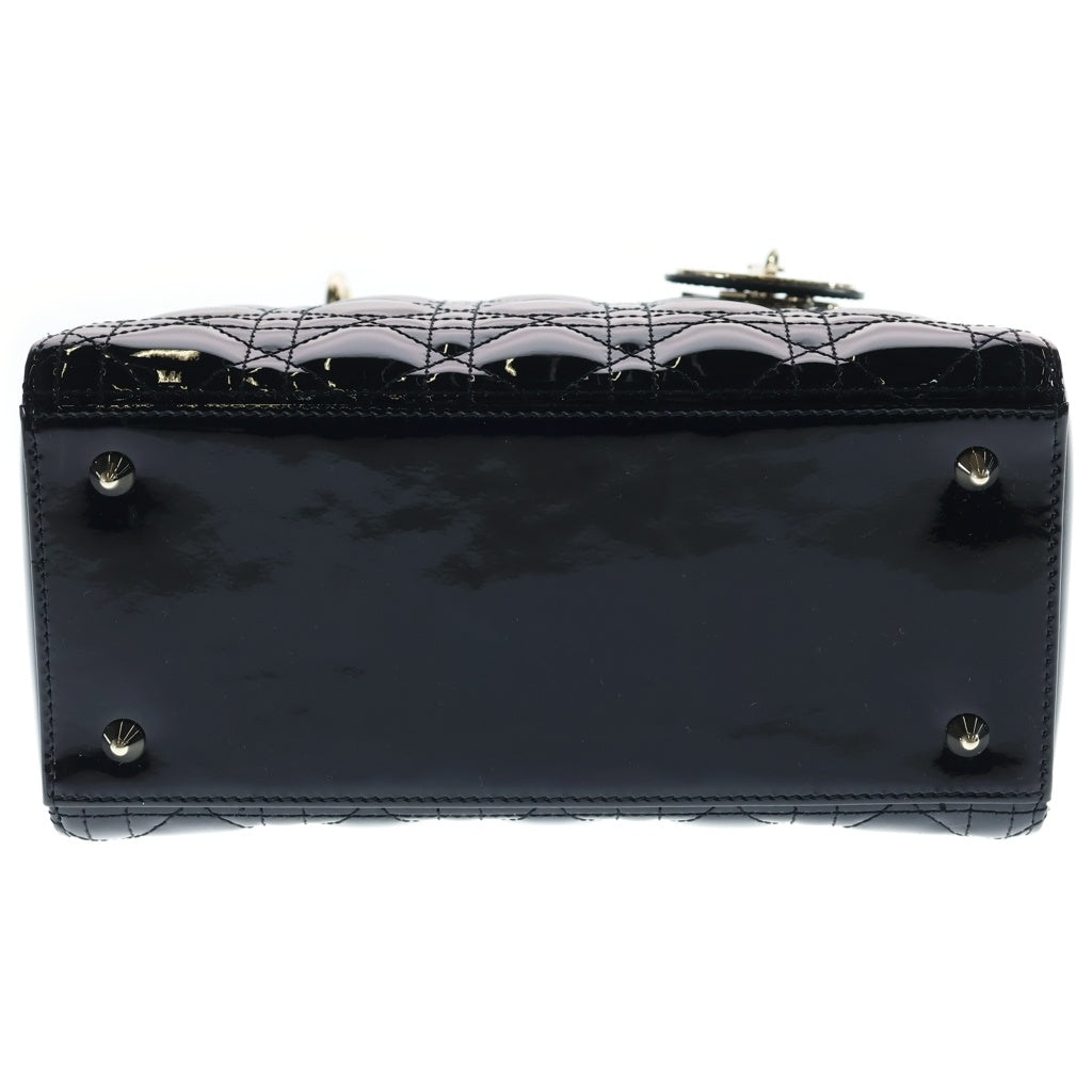 Christian Dior(クリスチャンディオール) レディディオール ミディアム カナージュ パテントレザー 2WAY ハンド ショルダーバッグ ゴールド金具 ブラック レディース