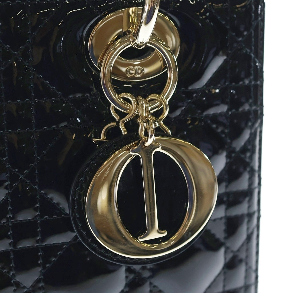 Christian Dior(クリスチャンディオール) レディディオール ミディアム カナージュ パテントレザー 2WAY ハンド ショルダーバッグ ゴールド金具 ブラック レディース