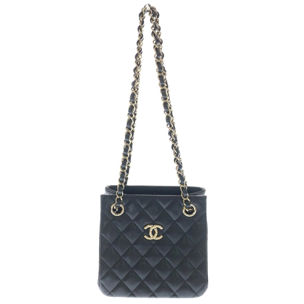 CHANEL(シャネル) マトラッセ ココマーク ミニ バケットバック チェーンショルダー ゴールド金具 キャビアスキン ブラック AS3176 レディース