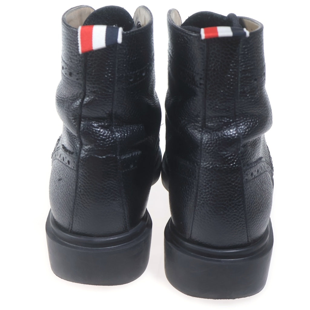 THOM BROWNE(トムブラウン) レザー レースアップ ブーツ ショートブーツ 厚底 ブラック #36 レディース