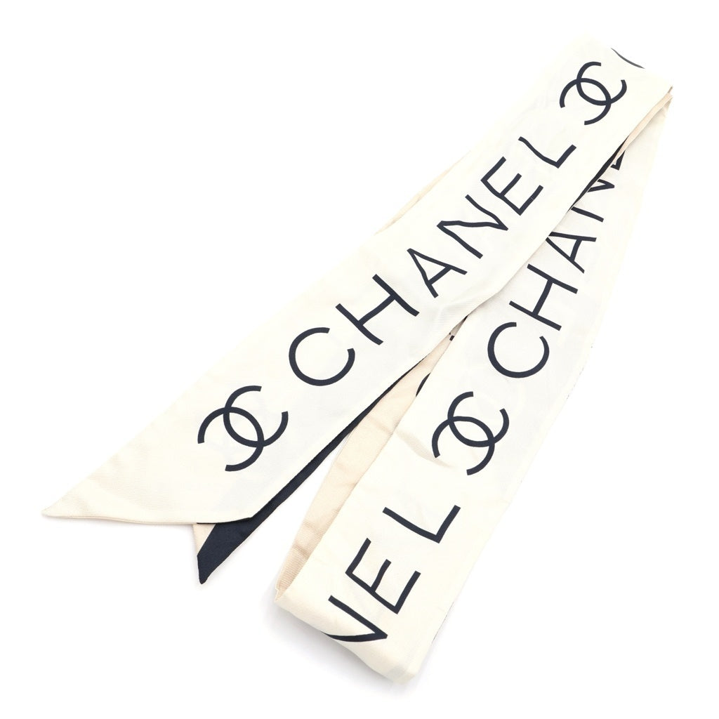 CHANEL(シャネル) ココマーク ロゴ シルク スカーフ ツイリー ブラック/ホワイト レディース