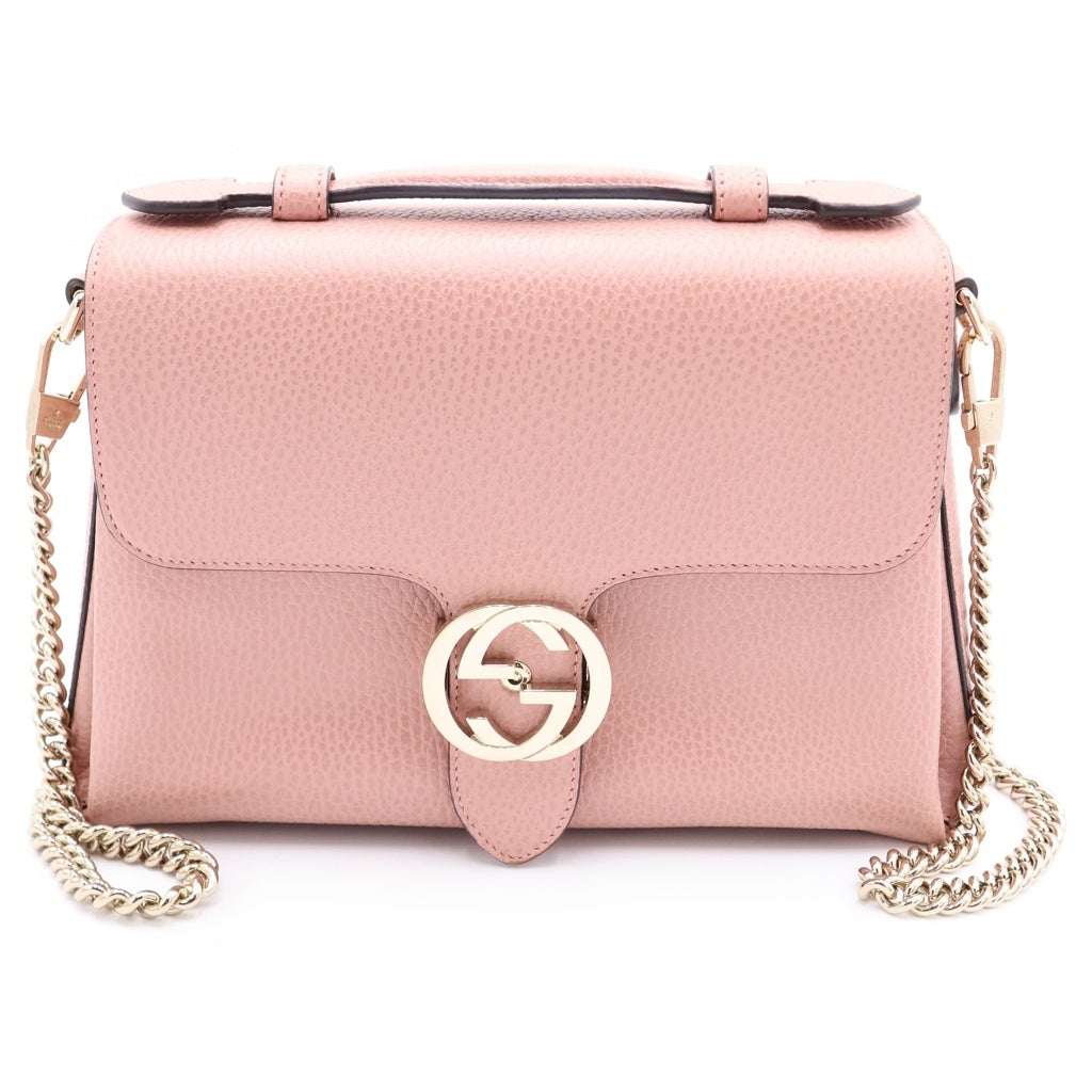 GUCCI(グッチ) インターロッキングG レザー ゴールド金具 2WAY ハンドバッグ ショルダーバッグ ピンク 510302 レディース