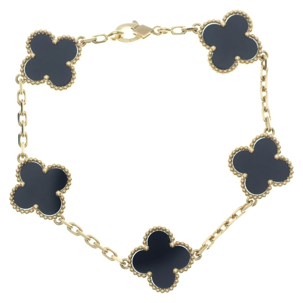 Van Cleef & Arpels(ヴァンクリーフアンドアーペル) ヴィンテージアルハンブラ 5モチーフ オニキス Au750 K18YG ブレスレット イエローゴールド VCARA41300 レディース