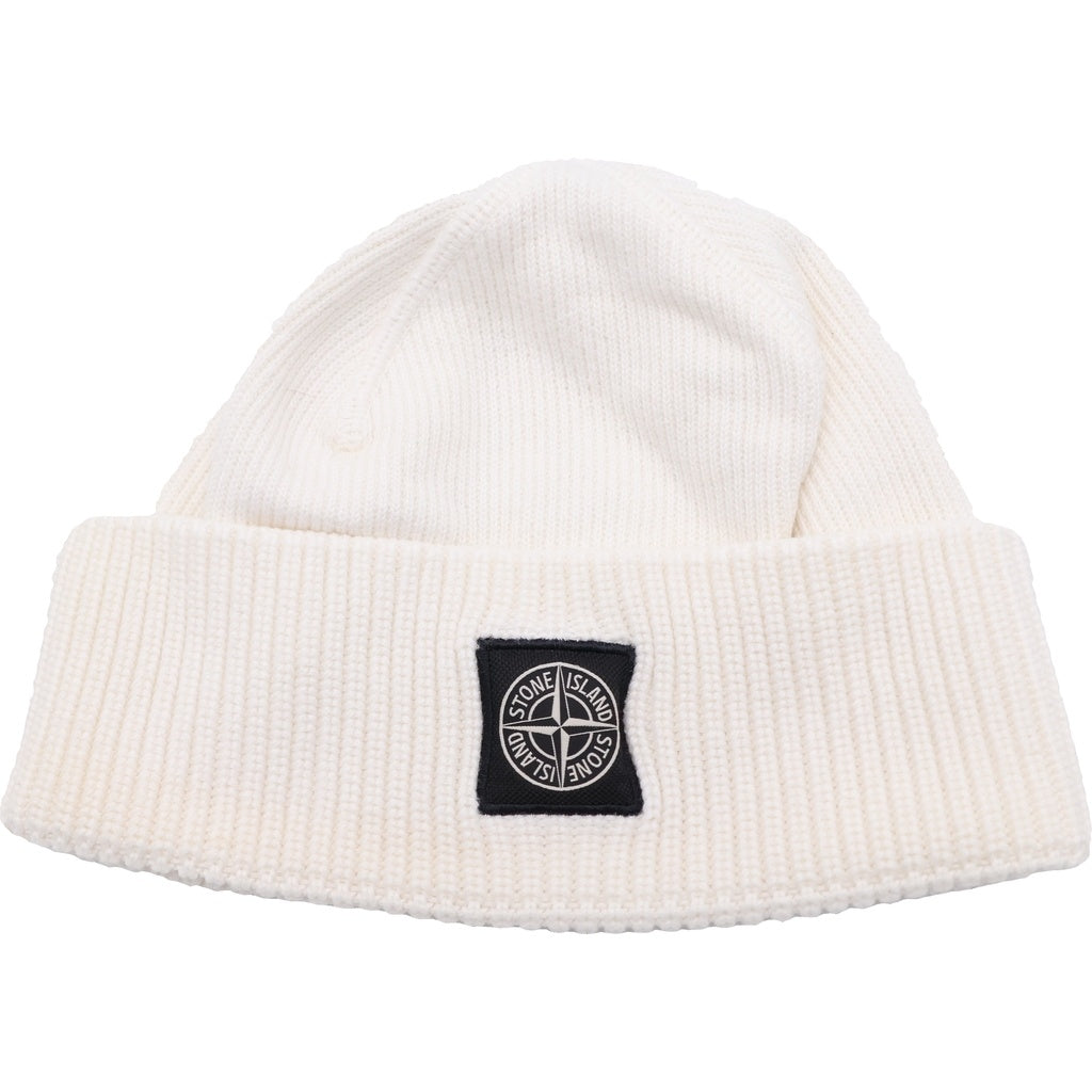 STONE ISLAND(ストーンアイランド) ロゴワッペン ニットキャップ ニット帽 帽子 ホワイト