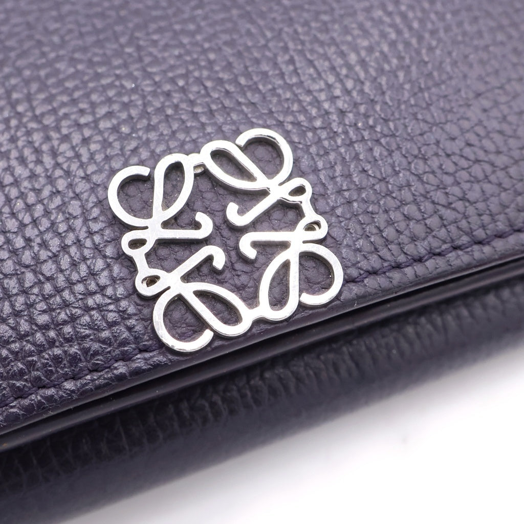 LOEWE(ロエベ) アナグラム トライフォールドウォレット コンパクトウォレット 二つ折り財布 コインケース パープル レザー シルバー金具 レディース
