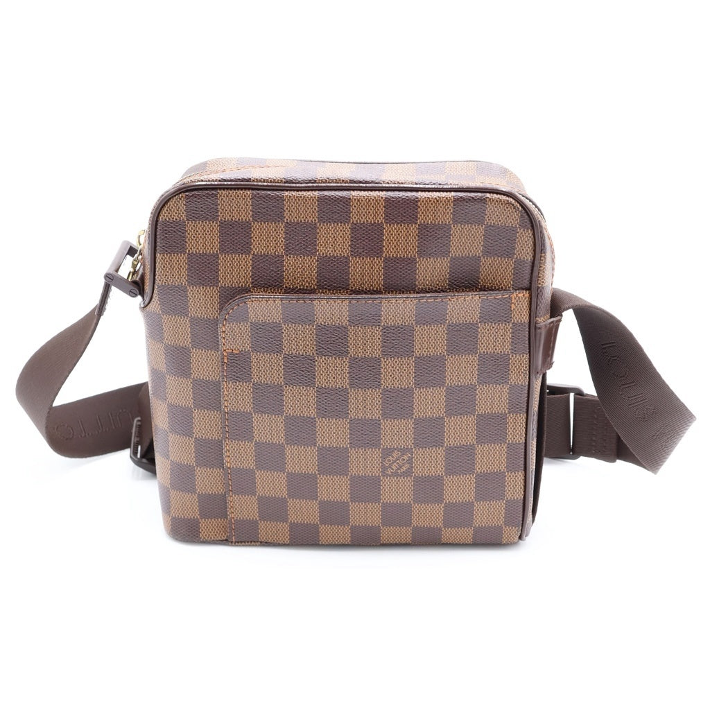 LOUIS VUITTON(ルイヴィトン) ダミエ オラフPM ショルダーバッグ ブラウン レザー×PVC N41442 ゴールド金具 レディース
