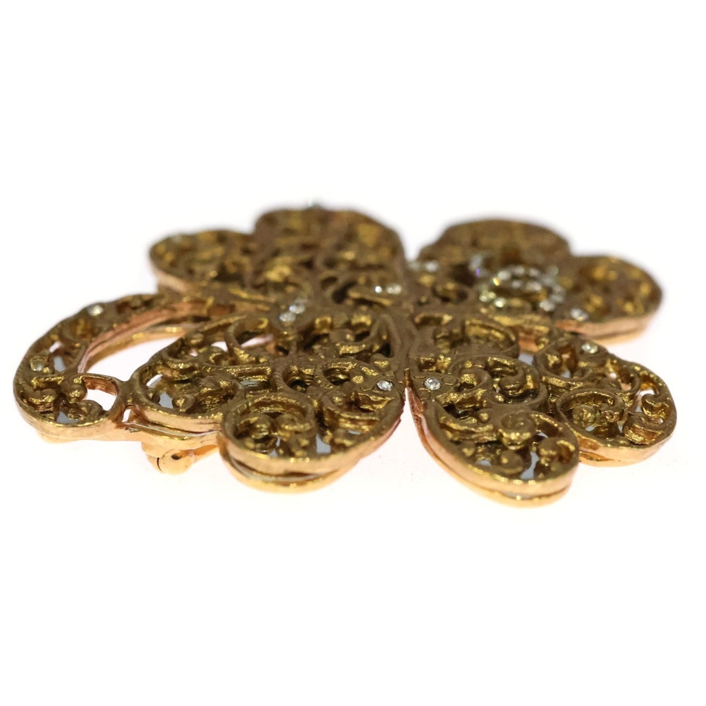 CHANEL(シャネル) ココマーク ラインストーン クローバー ピンバッジ ブローチ ゴールド GP レディース