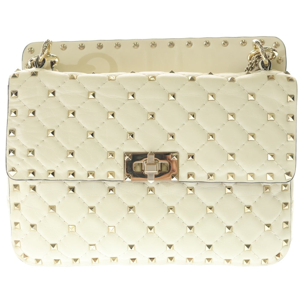 VALENTINO(ヴァレンティノ) ロックスタッズ スパイク チェーン 2WAYハンドバッグ ショルダーバッグ アイボリー レザー ゴールド金具 レディース