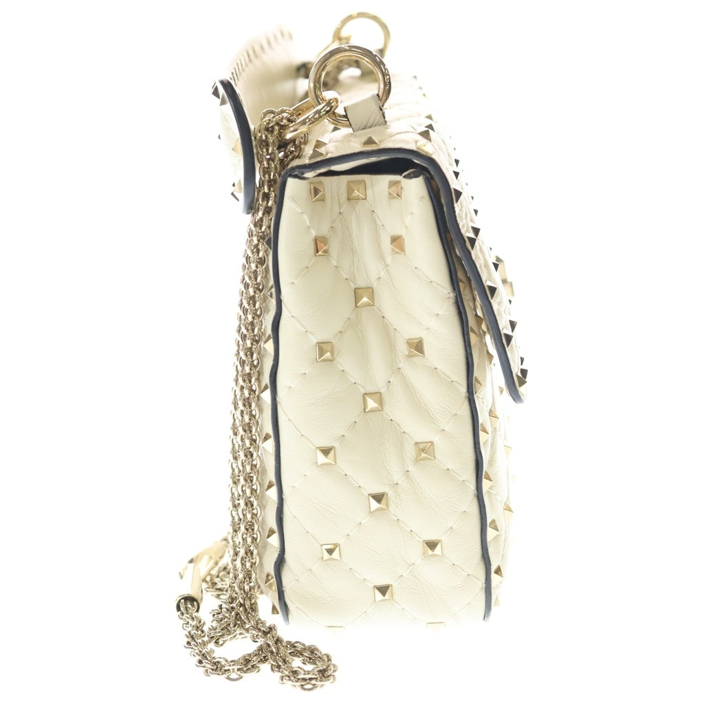 VALENTINO(ヴァレンティノ) ロックスタッズ スパイク チェーン 2WAYハンドバッグ ショルダーバッグ アイボリー レザー ゴールド金具 レディース