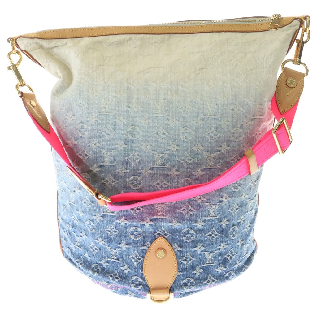LOUIS VUITTON(ルイヴィトン) モノグラム・デニム サンバーストPM トートバッグ ショルダーバッグ ハンドバッグ インディゴブルー×ピンク レザー×デニム M93184 ゴールド金具 レディース
