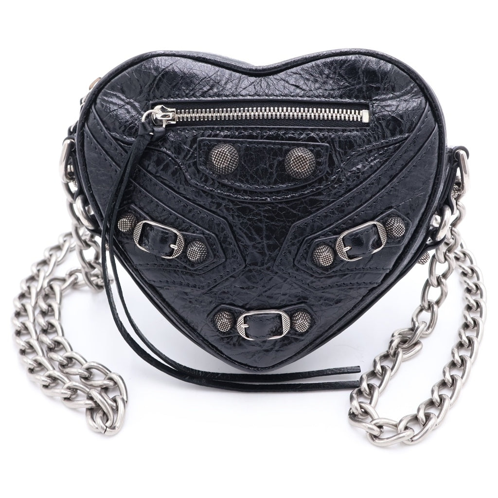 BALENCIAGA(バレンシアガ) ルカゴール ハートミニ チェーンショルダーバッグ ブラック レザー 722781 シルバー金具 レディース