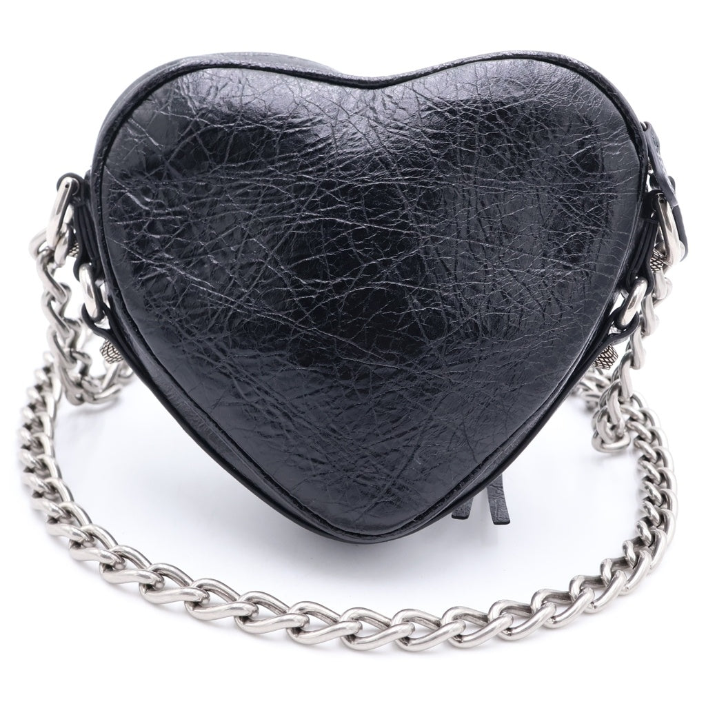 BALENCIAGA(バレンシアガ) ルカゴール ハートミニ チェーンショルダーバッグ ブラック レザー 722781 シルバー金具 レディース