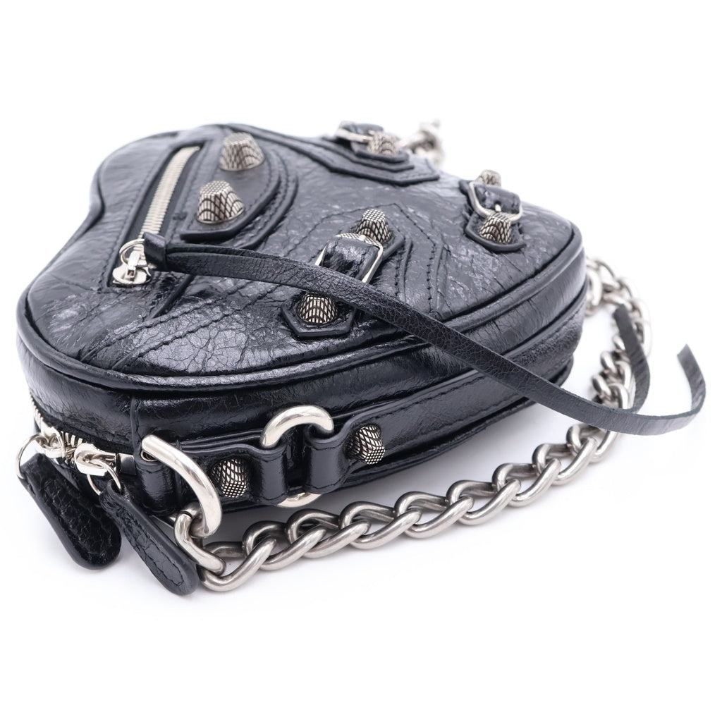 BALENCIAGA(バレンシアガ) ルカゴール ハートミニ チェーンショルダーバッグ ブラック レザー 722781 シルバー金具 レディース