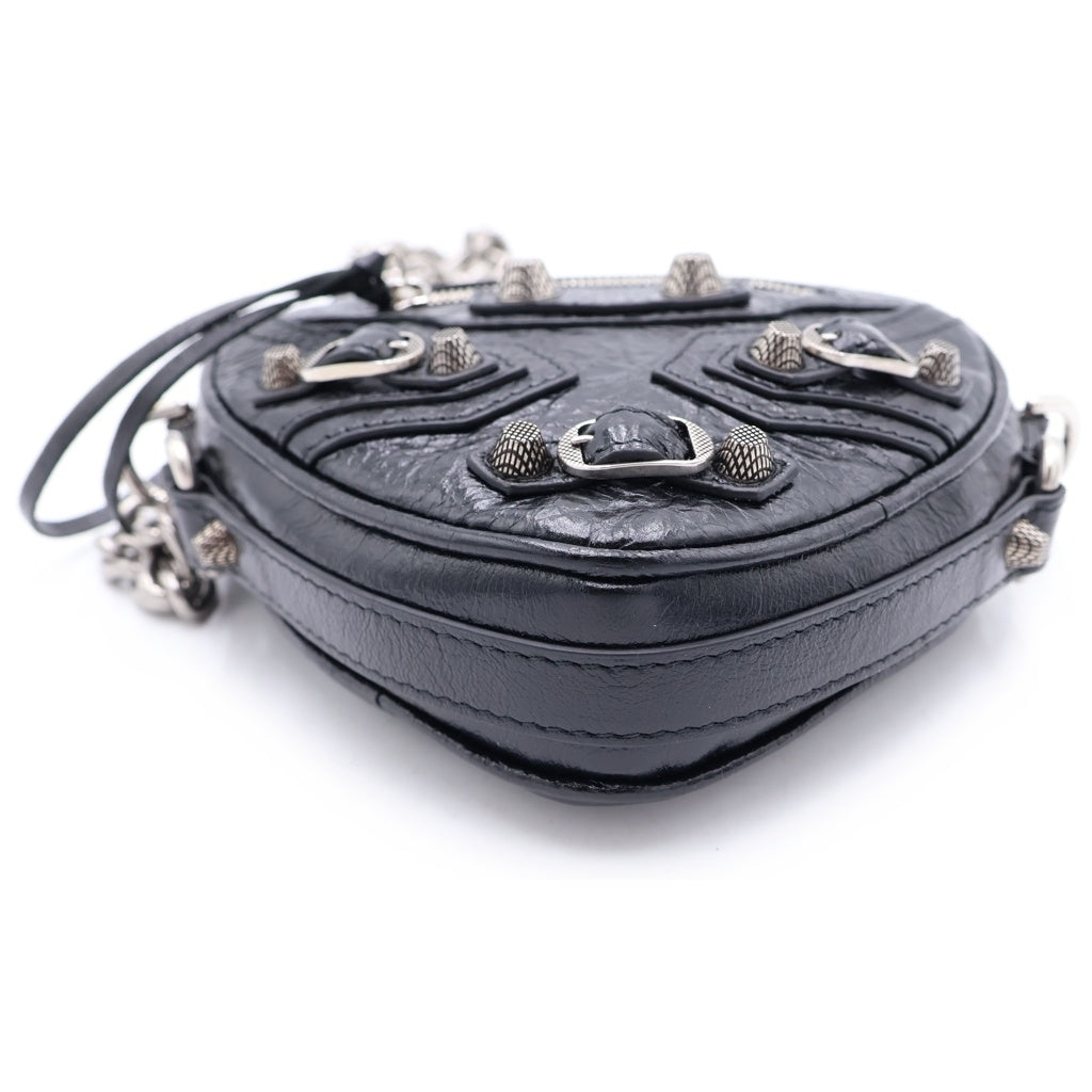 BALENCIAGA(バレンシアガ) ルカゴール ハートミニ チェーンショルダーバッグ ブラック レザー 722781 シルバー金具 レディース