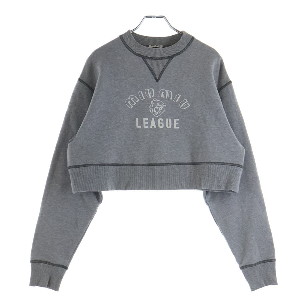miumiu(ミュウミュウ) フロントロゴ コットン 長袖 裏起毛 スウェット トレーナー #S グレー MJL779 レディース