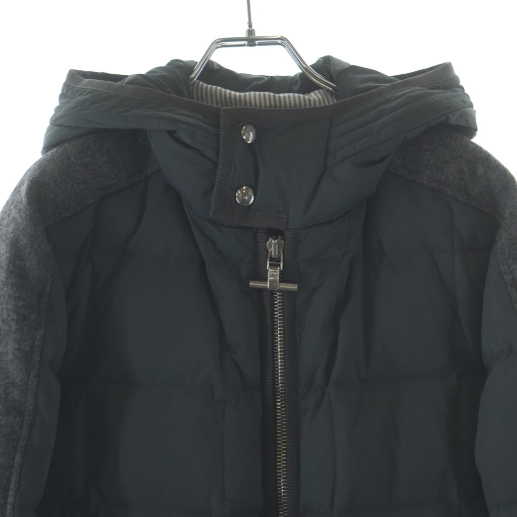 MONCLER GAMME BLEU(モンクレール・ガム・ブルー) ガムブルー ワッペンロゴ ウール切り替え フーデッド ダウンジャケット グレー 223914133280