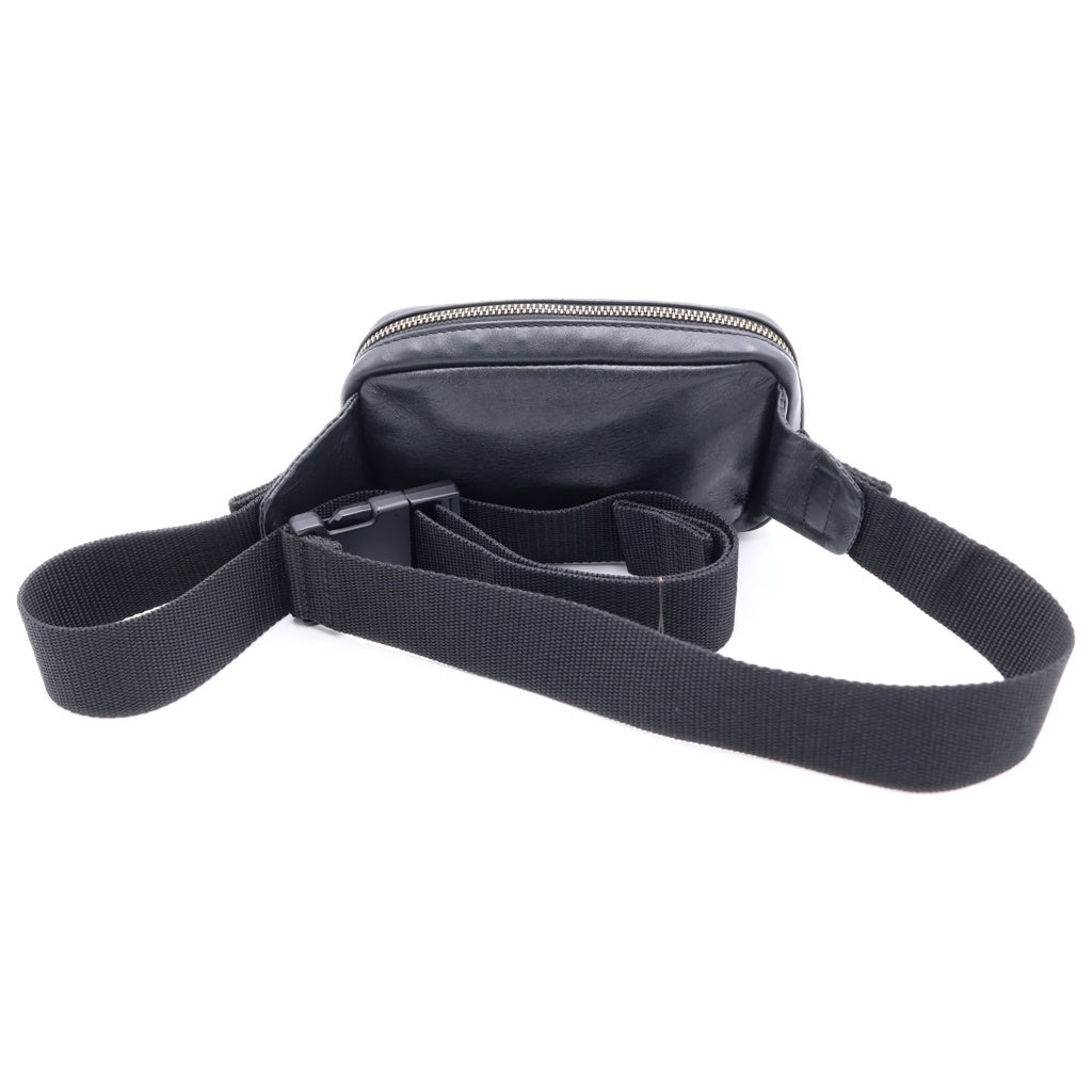 Maison Margiela(メゾンマルジェラ) ロゴ ウエストバッグ ボディバッグ ショルダーバッグ ブラック レザー S55WB0014 ゴールド金具 レディース