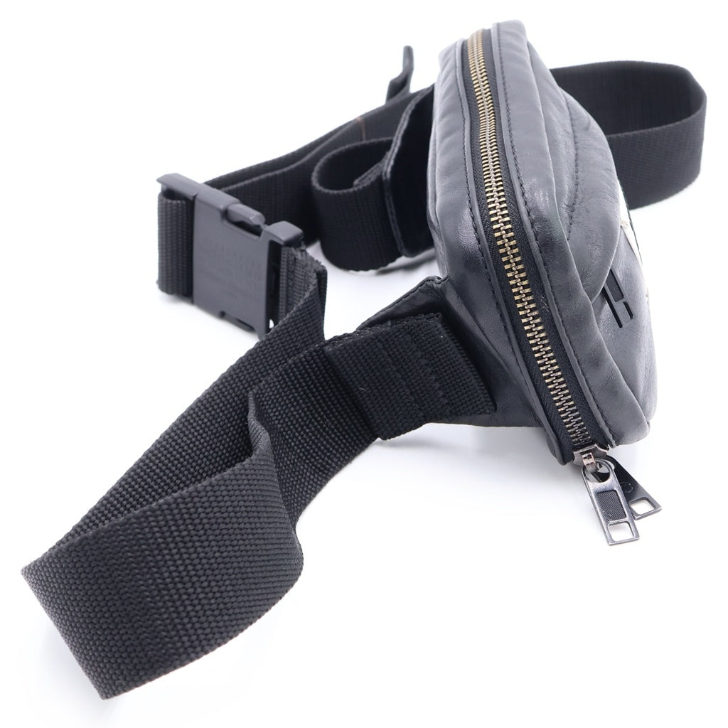 Maison Margiela(メゾンマルジェラ) ロゴ ウエストバッグ ボディバッグ ショルダーバッグ ブラック レザー S55WB0014 ゴールド金具 レディース