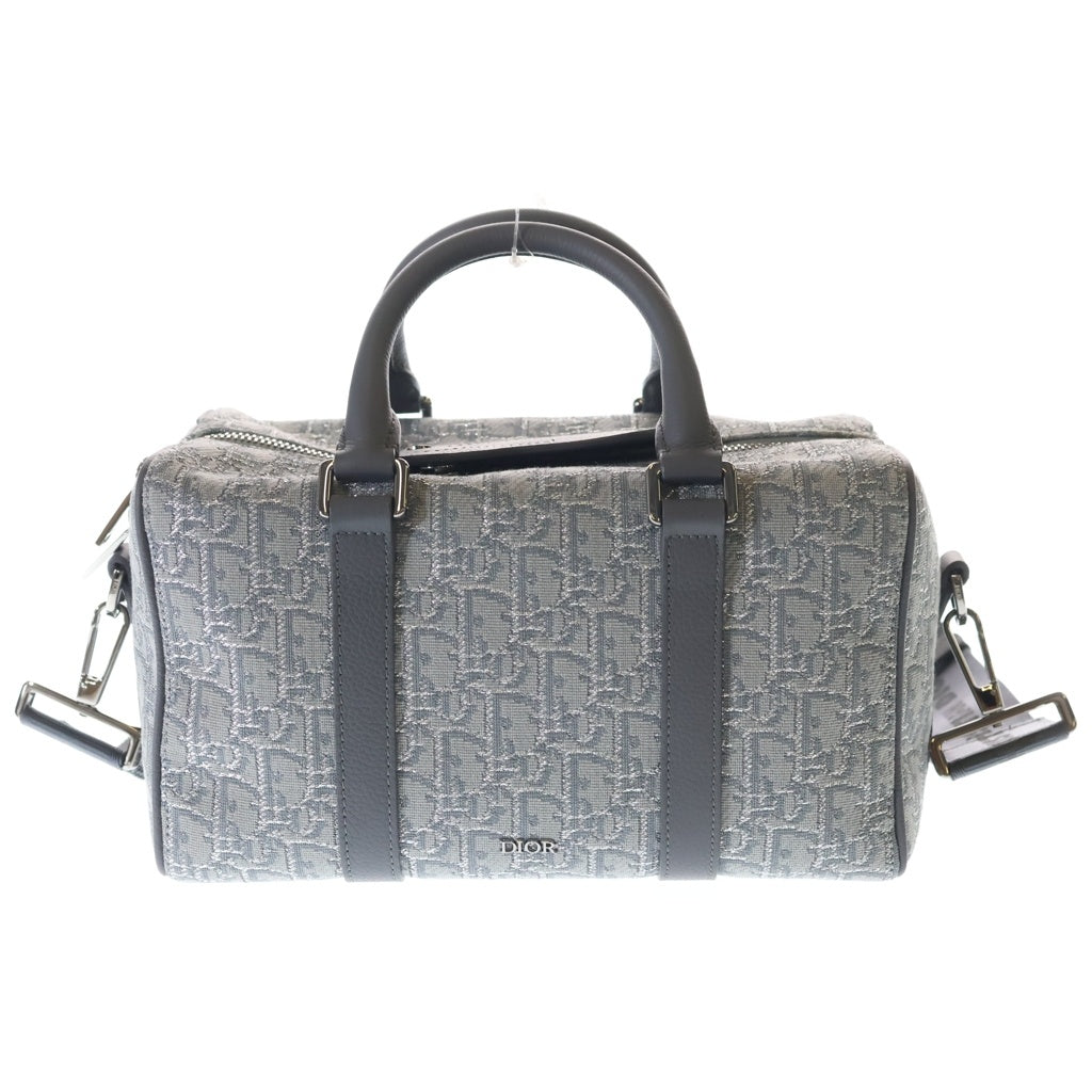 Christian Dior(クリスチャンディオール) ランゴ26 オブリーク サドル キャンバス レザー 2WAY ハンド ショルダー バッグ シルバー金具 グレー レディース