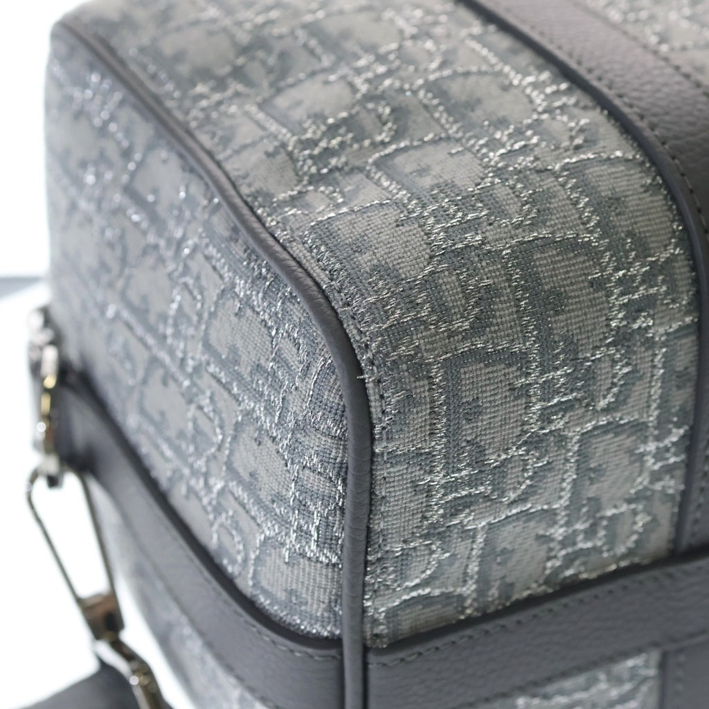 Christian Dior(クリスチャンディオール) ランゴ26 オブリーク サドル キャンバス レザー 2WAY ハンド ショルダー バッグ シルバー金具 グレー レディース