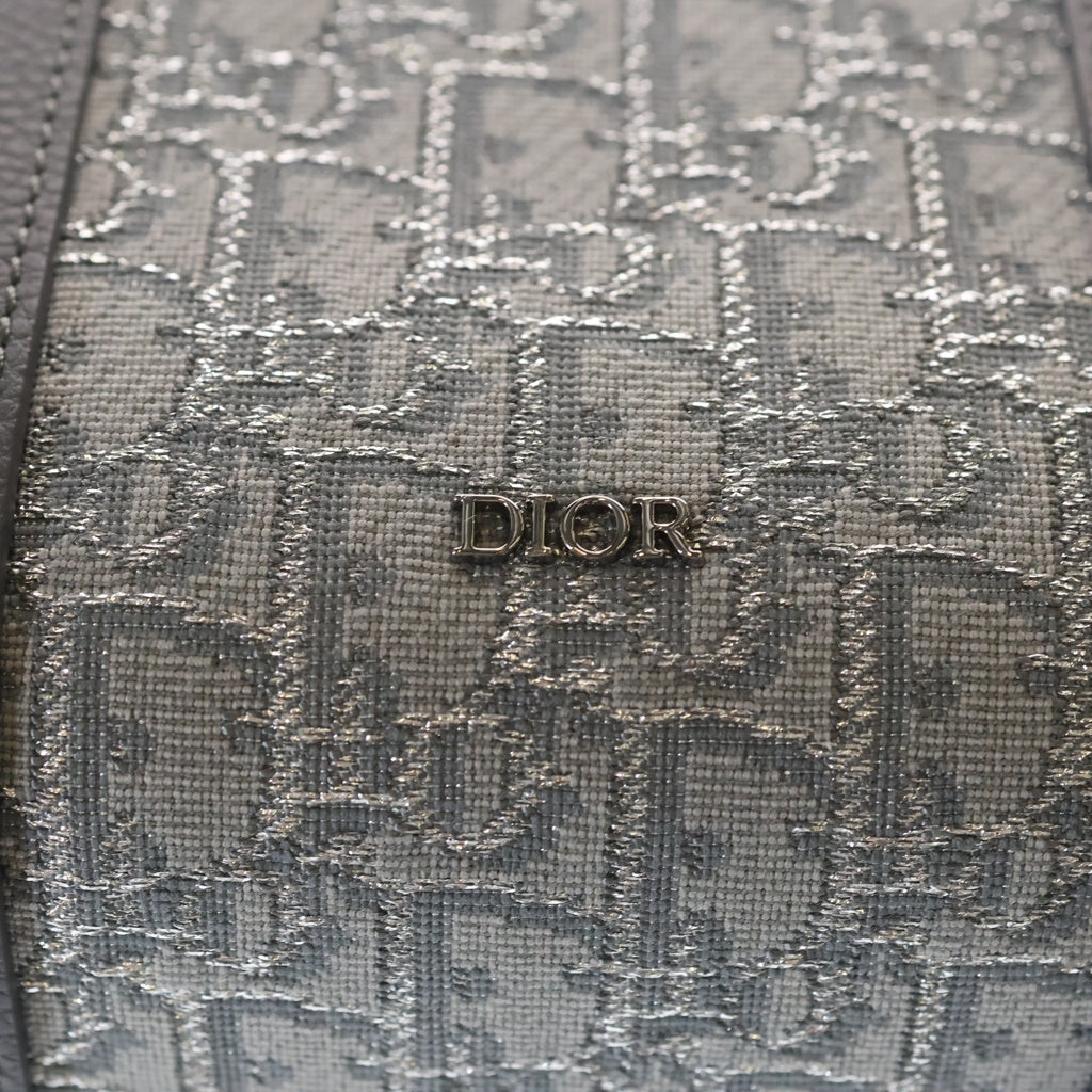 Christian Dior(クリスチャンディオール) ランゴ26 オブリーク サドル キャンバス レザー 2WAY ハンド ショルダー バッグ シルバー金具 グレー レディース