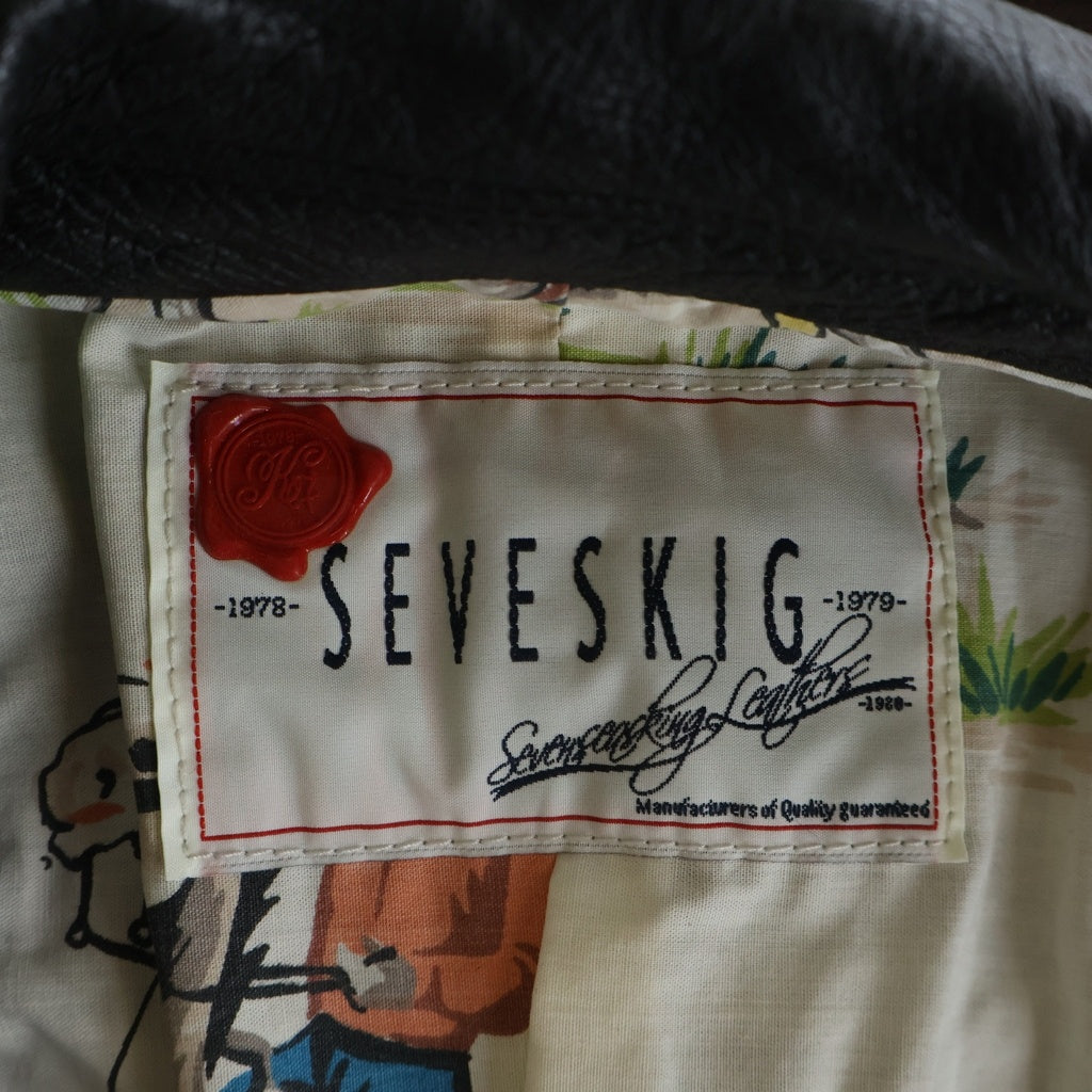 SEVESKIG(セヴシグ) プリントスダッズ レザージャケット ゴートレザー ライダース #S ブラック