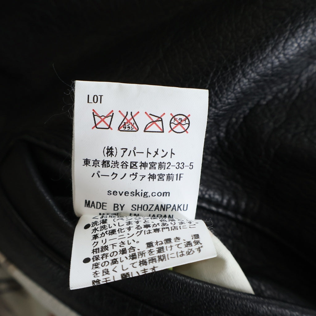 SEVESKIG(セヴシグ) プリントスダッズ レザージャケット ゴートレザー ライダース #S ブラック